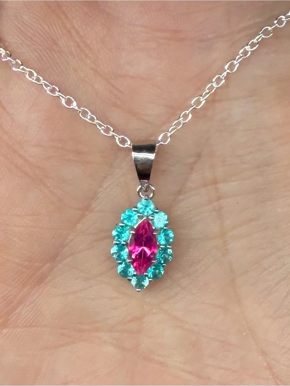 Exquisite Natural Paraiba Blue & Pink Topaz 1.60CT Pendant Necklace 925 SS 18”